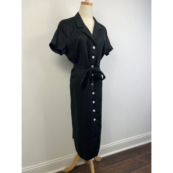 QUINCE Black 100% European Linen Button Front Dress Size Medium - Picture 10 of 12